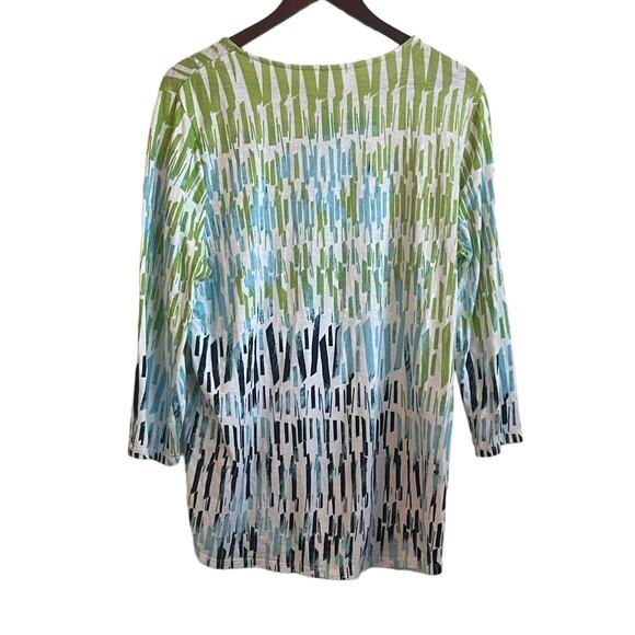 Chicos Women‎ Top L Blue Green 3/4 Sleeve Sequins Cotton Colorful Beachy Cruise - Picture 3 of 10